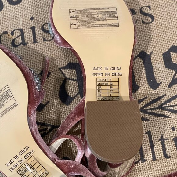 Forever 21 Pink Velvet Pointed Faux Gem Rhinestone Studded Ankle strap Sandals - Picture 7 of 10